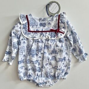 Edgehill Collection x Darby Fallon Clark Ansley Blue Toile Romper Set Baby Girls
